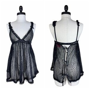 Victoria’s Secret black sheer sequined baby doll size small